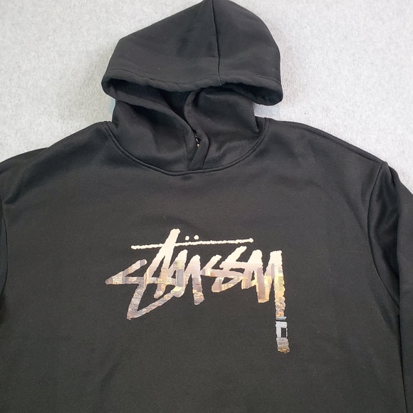 Stussy Hoodie Sweatshirt Men's Size Med Black Long Sleeve Pullover Center Logo - Picture 2 of 11